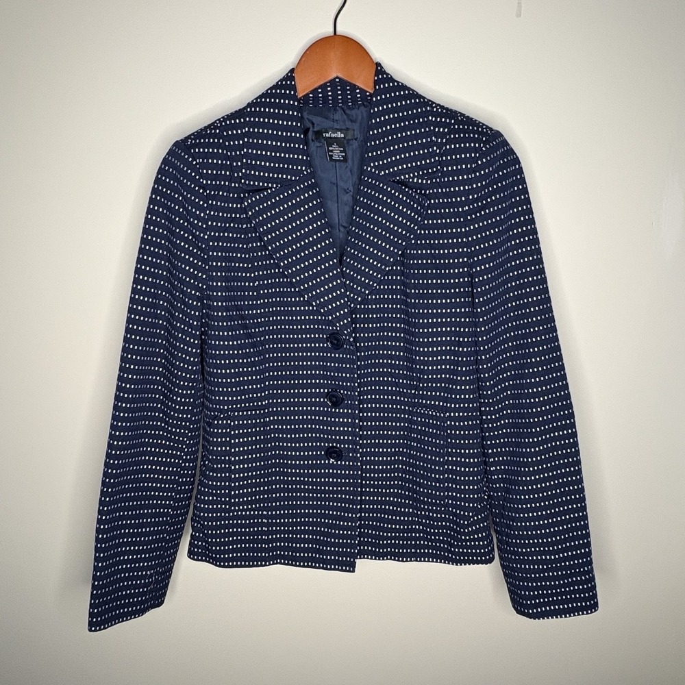 Rafaella Blue/white Blazer Women Sz 8. Slightly Peplum At The Posterior Bottom.